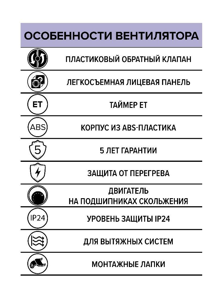 Вентилятор накладной WAVE D100 обр.клапан ET ERA