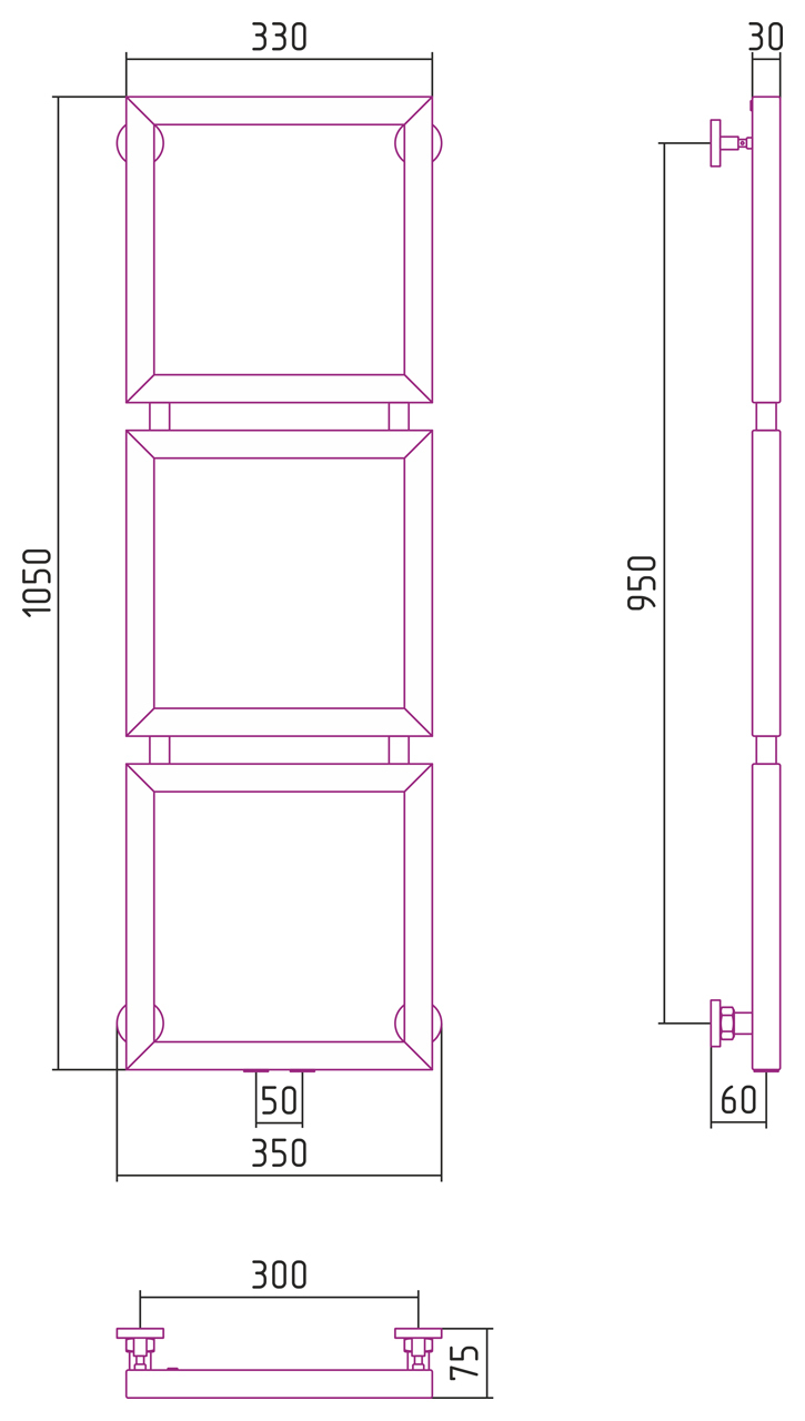 Полотенцесушитель водяной Сунержа Этюд 1020x300