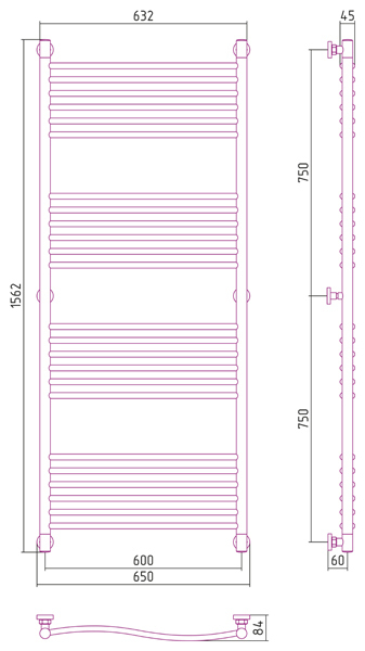 Полотенцесушитель водяной Сунержа Флюид+ 1500x600