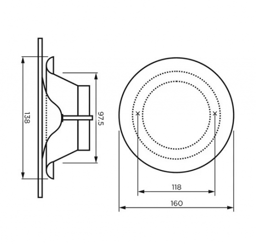Анемостат со стеклянной внешней частью FOZA D 100 мм. Матовое стекло. Зеркальный круглый