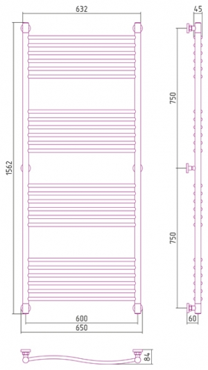 Полотенцесушитель водяной Сунержа Флюид+ 1500x600